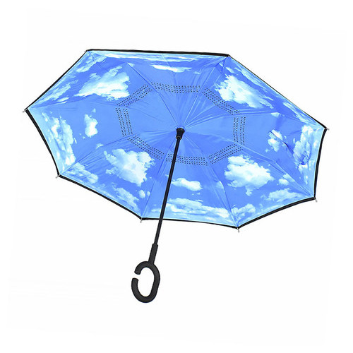 Парасолька Lesko Up-Brella Синє небо новинка смарт парасолька зворотного додавання ручка Hands Free розумна парасолька фото №1