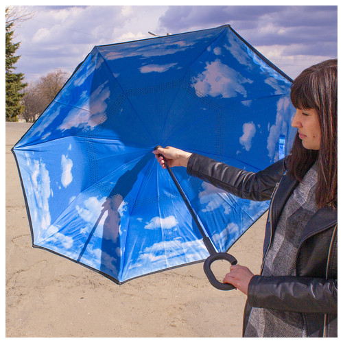 Парасолька Lesko Up-Brella Синє небо новинка смарт парасолька зворотного додавання ручка Hands Free розумна парасолька фото №7