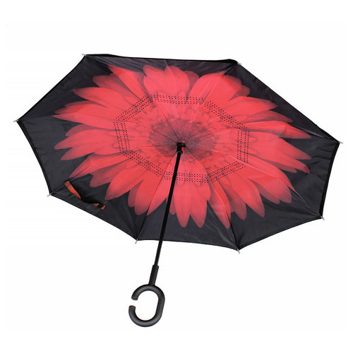 Парасолька Lesko Up-Brella Квітка Червоний вітрозахисний зворотний склад розумна парасолька антизонт парасолька-навпаки фото №1