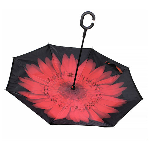 Парасолька Lesko Up-Brella Квітка Червоний вітрозахисний зворотний склад розумна парасолька антизонт парасолька-навпаки фото №2