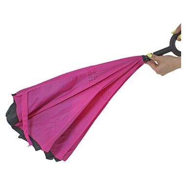 Парасолька зворотної складання Up-Brella Рожево-Червона вітрозахисна антипарасоля тростина механічна фото №2