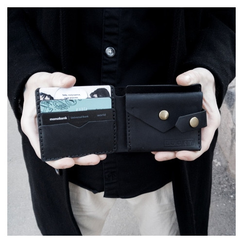 Шкіряний гаманець Lucky Mini 21001 чорний фото №2