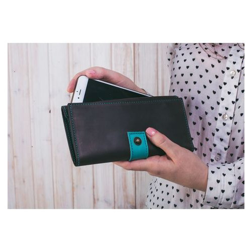 Шкіряне жіноче портмоне 3.0 темно-коричневе з бірюзовим Blank Note BN-PM-3-ot фото №5
