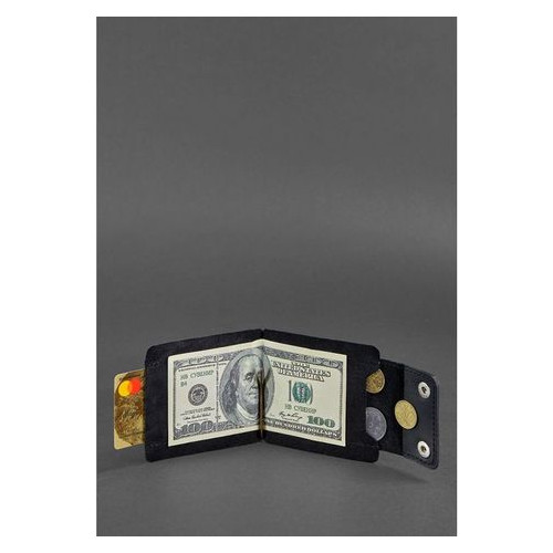 Чоловічий шкіряний чорний портмоне 10.0 затискач для грошей Crazy Horse Blank Note BN-PM-10-g-kr фото №2