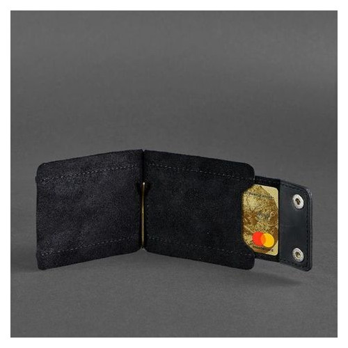 Чоловічий шкіряний чорний портмоне 10.0 затискач для грошей Crazy Horse Blank Note BN-PM-10-g-kr фото №7