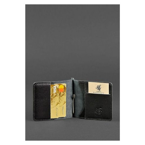Чоловічий шкіряний чорний портмоне Краст 1.0 затискач для грошей Blank Note BN-PM-1-g фото №3