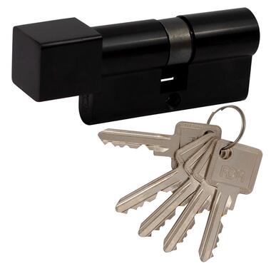 Циліндр дверний RDA 35/35 мм англійський ключ/квадратний поворотник 70 мм 5 ключів чорний  фото №1