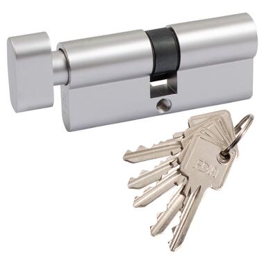 Циліндр дверний RDA 35/35мм англійський ключ/поворотник 5 ключів матовий хром фото №1