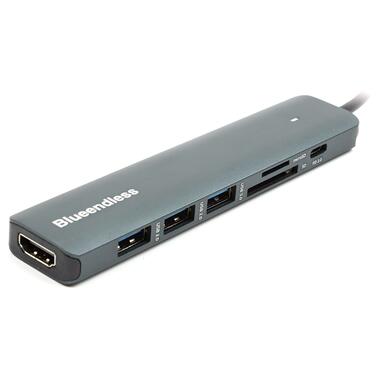 Адаптер USB Type-C - HDMI, 3x USB Type-A, SD, TF, USB Type-C PD100W фото №1