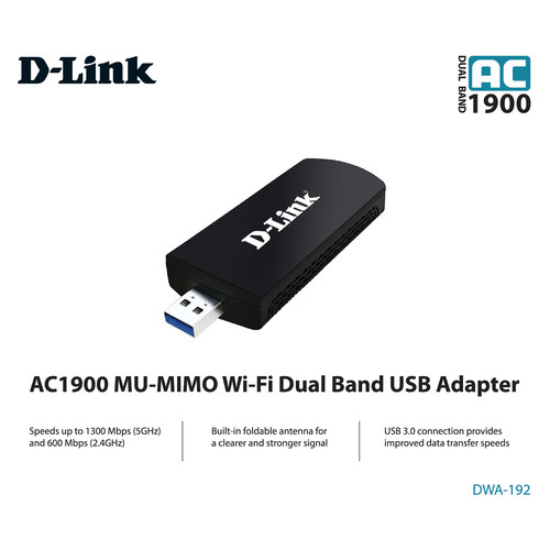 WiFi-Mobile D-Link DWA-192, AC1900, MU-MIMO, USB 3.0 (DWA-192) фото №5