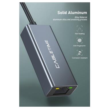 Мережевий адаптер Cabletime USB 100Mbps Ethernet, 0.15m, Space Grey (CB52G) фото №8