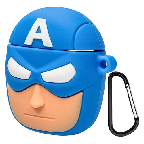 Силіконовий футляр Epik Marvel & DC series AirPods карабін Капітан Америка/Синій фото №2