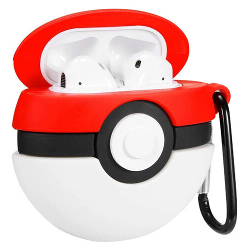 Силиконовый футляр Epik Pokemon series AirPods + карабин Покебол/Красно-белый фото №2