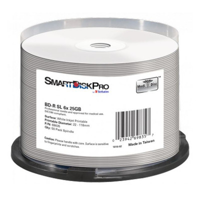 Диск BD SmartDisk PRO BD-R 25GB 6X White InkJet Printable WRAP (22-118 мм) 50шт (69835) фото №1