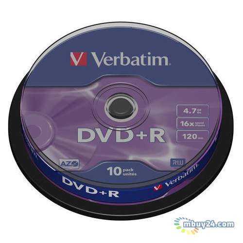 Диски Verbatim DVD R 4,7GB 16x Cake Box 10шт (43498) фото №1