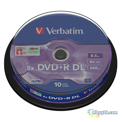 Диски Verbatim DVD R 8,5GB 8x Cake Box 10шт Dual Layer (43666) фото №1