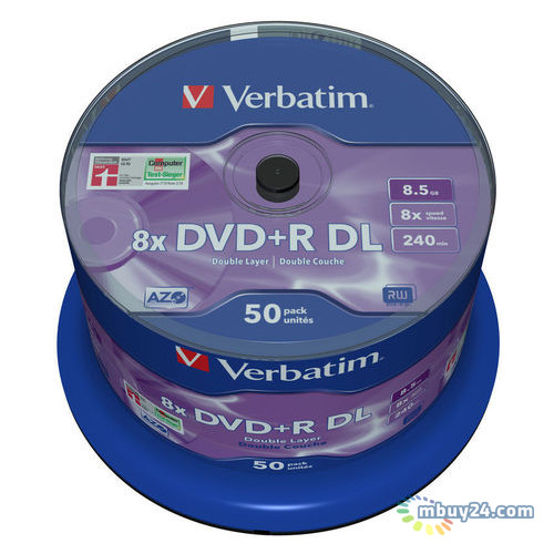 Диски Verbatim DVD R 8,5GB 8x Spindle Packaging Dual Layer 50шт (43758) фото №1