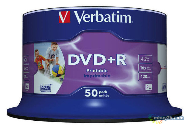 Диски Verbatim DVD R Printable 4,7GB 16x Spindle Packaging 50шт (43512) фото №2