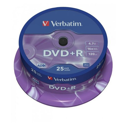 Диски DVD+R Verbatim (43500) 4.7Gb 16X Matt Silver 25 шт Spindle фото №1