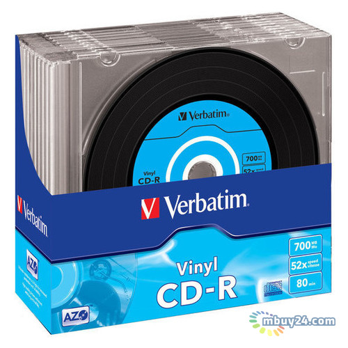 Диски Verbatim CD-R 10pk, Vinil Slim AZO 700MB 52X Datalife Plus (43426) фото №1