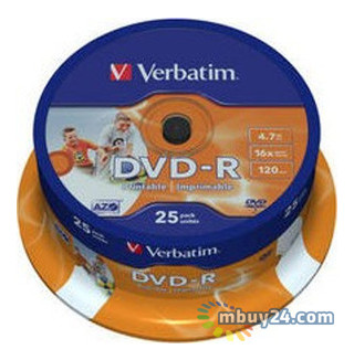 Диски Verbatim DVD-R Printable 4,7GB 16x Spindle Packaging 25шт (43538) фото №1
