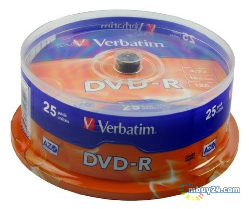 Диски Verbatim DVD-R 4,7Gb 16x Cake 25 штук (43522) фото №1