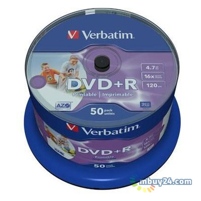 Диски Verbatim DVD R 4,7Gb 16x Cake 50 штук Printable (43512) фото №1