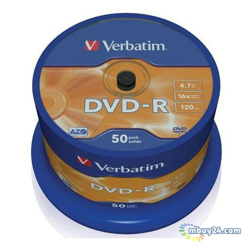 Диски Verbatim DVD-R 4,7Gb 16x Cake 50 штук Printable (43533) фото №1