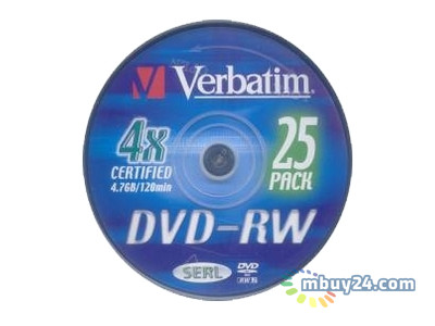 Диски Verbatim DVD-RW 4,7Gb 4x Cake 25 штук Silver (43639) фото №2