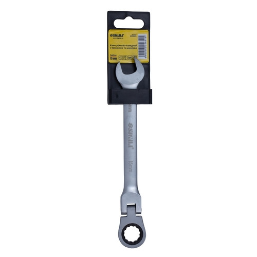 Ключ Sigma рожково-накидной трещоточный с шарниром 15мм CrV satine (6022651) фото №3