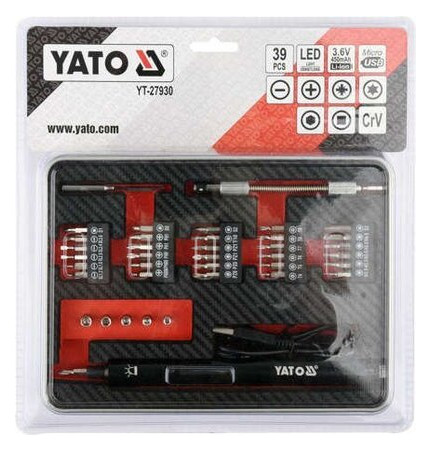 Викрутка акумуляторна Yato Li-Ion 3.6В LED HEX-1/4 з набором біт 39шт кейс (YT-27930) фото №5
