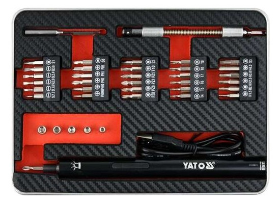 Викрутка акумуляторна Yato Li-Ion 3.6В LED HEX-1/4 з набором біт 39шт кейс (YT-27930) фото №1