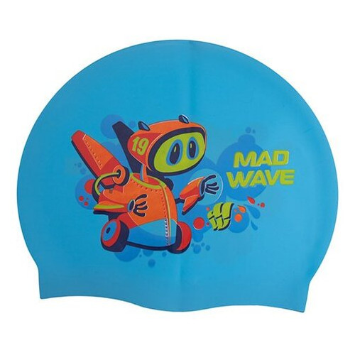 Шапочка для плавання дитяча Mad Wave Junior Mad Bot M057915 Синій (60444165) фото №1