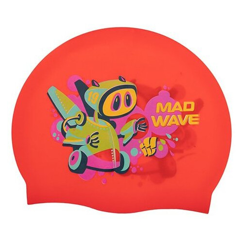 Шапочка для плавання дитяча Mad Wave Junior Mad Bot M057915 Червоний (60444165) фото №1