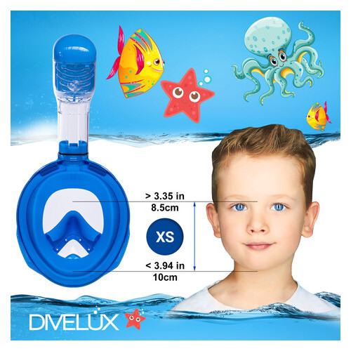 Детская полнолицевая панорамная маска DIVELUX для дайвинга и снорклинга XS Синий фото №5