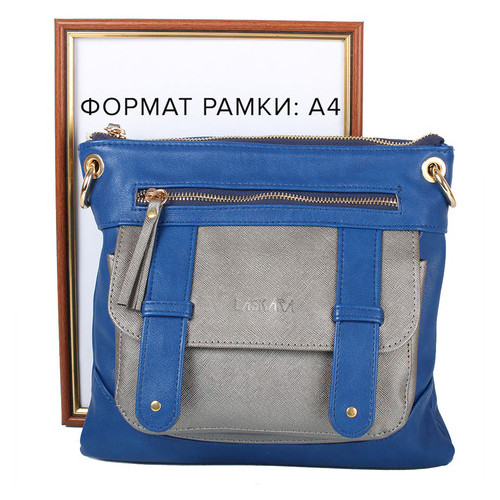 Женская сумка из качественного кожезаменителя Laskara LK-10238-blue-silver фото №7