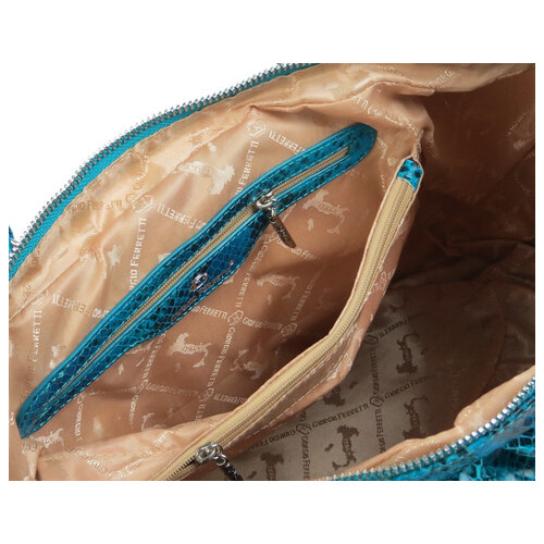 Жіноча сумка з натуральної шкіри під рептилію Giorgio Ferretti блакитна фото №9
