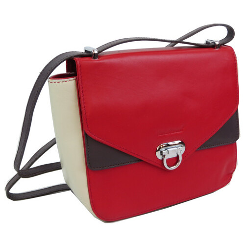 Невелика жіноча шкіряна сумка Giorgio Ferretti червона з бежевим фото №2