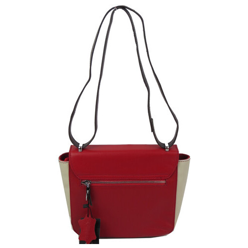Невелика жіноча шкіряна сумка Giorgio Ferretti червона з бежевим фото №7