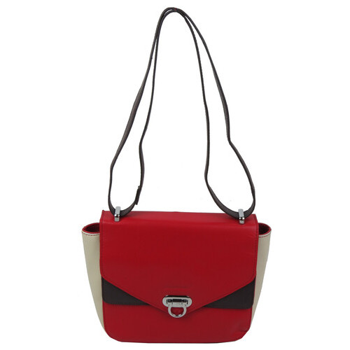 Невелика жіноча шкіряна сумка Giorgio Ferretti червона з бежевим фото №3