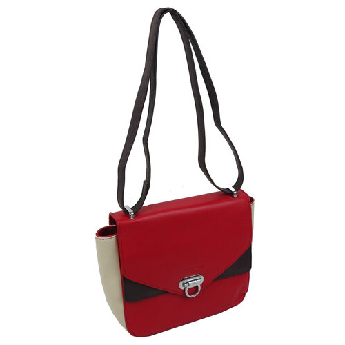 Невелика жіноча шкіряна сумка Giorgio Ferretti червона з бежевим фото №5