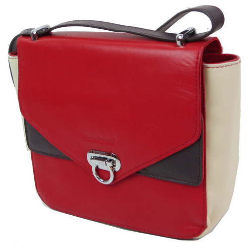Невелика жіноча шкіряна сумка Giorgio Ferretti червона з бежевим фото №1