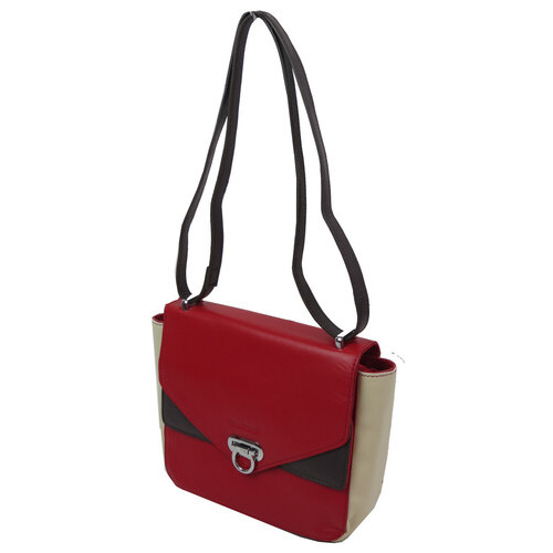 Невелика жіноча шкіряна сумка Giorgio Ferretti червона з бежевим фото №4