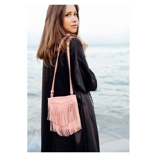 Шкіряна жіноча сумка з бахромою міні-кроссбоді Fleco рожева Blank Note BN-BAG-16-barbi фото №3