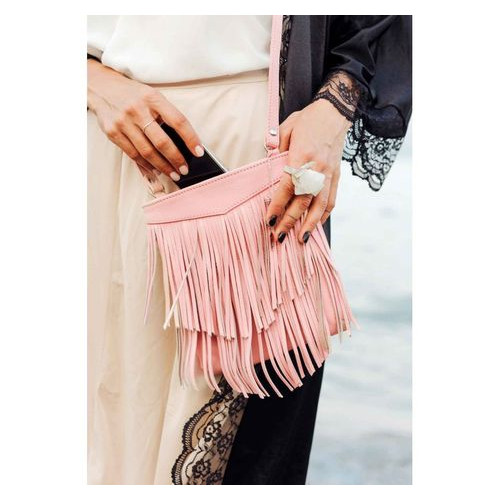 Шкіряна жіноча сумка з бахромою міні-кроссбоді Fleco рожева Blank Note BN-BAG-16-barbi фото №1