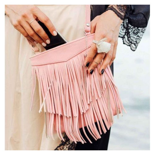 Шкіряна жіноча сумка з бахромою міні-кроссбоді Fleco рожева Blank Note BN-BAG-16-barbi фото №5