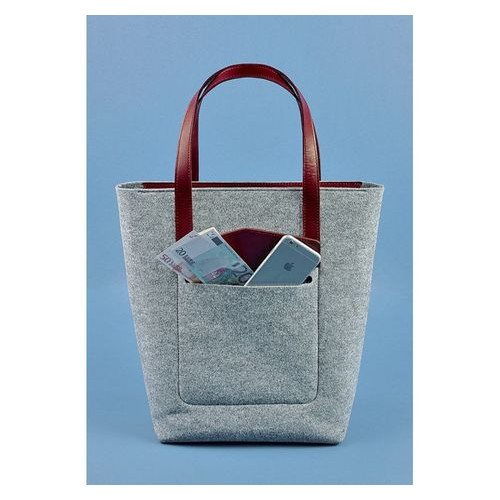 Фетрова жіноча сумка Шоппер DD зі шкіряними бордовими вставками Blank Note BN-BAG-17-felt-vin фото №2