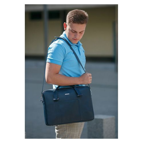 Шкіряна сумка для ноутбука та документів темно-синя Blank Note BN-BAG-37-navy-blue фото №7