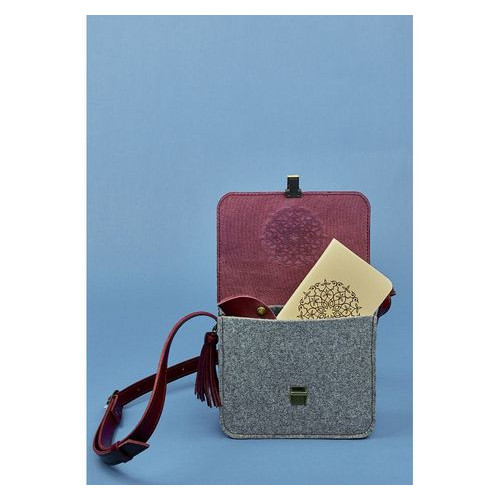 Фетрова жіноча бохо-сумка Лілу зі шкіряними бордовими вставками Blank Note BN-BAG-3-felt-vin фото №2