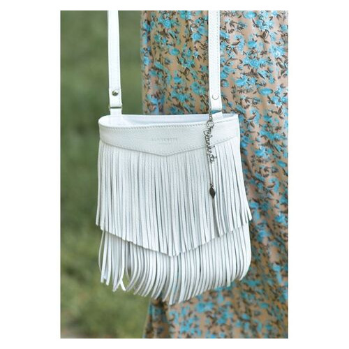 Шкіряна сумка з бахромою міні-кроссбоді Fleco біла BlankNote (BN-BAG-16-white) фото №3